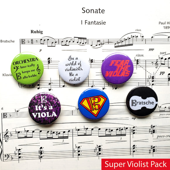 Viola-Themed Pinback Buttons